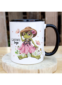 Tasse Becher mit Spruch Gartenfee & Frosch Froschdame mit Wunschname Name Kaffeebecher Geschenk zum Muttertag Spruchbecher ts2084