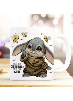 Tasse Becher mit Spruch Mögen die Bienen mit dir sein Hase Häschen Bunny Kinder Motiv Wunschname Name Kaffeebecher Kaffeetasse Geschenk ts2116