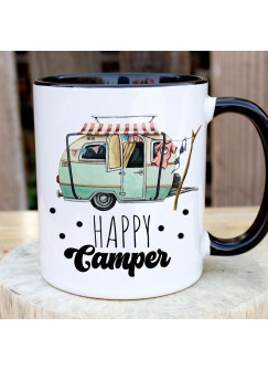 Tasse Becher in schwarz/weiß Kaffeetasse Kaffeebecher Camping Spruch Happy Camper Camping süchtig Wohnwagen Wohnmobil Kaffeetasse Geschenk Bundle75 ts2120 ts2121