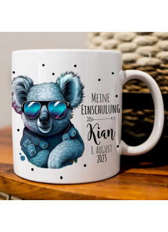 Tasse Becher zum Schulanfang Koala Koalabär Geschenk Schulstart Name Wunschnamen Datum Spruch Meine Einschulung ts2135