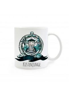 Tasse Becher Kindertasse Kinderbecher Kaffeetasse Kaffeebecher Küstenjunge Käpt´n maritim cup mug coast young captain maritime ts235