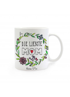 Tasse Muttertag mit Blumen und Spruch für die liebste Mom mit Wunschnamen cup mother's day with flowers and saying for the dearest mom with custom name ts264