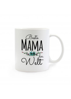 Tasse Muttertag mit Blumen und Spruch Beste Mama der Welt cup mother's day with flowers and saying best mom of the world ts266