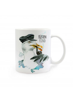 Tasse Kapitän Möwe mit Spruch Küstenkind cup captain seagull with saying coast child ts276