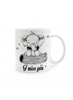 Tasse Elefant mit Sternen und Spruch I miss you Cup elephant with stars and saying I miss you ts283