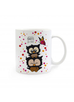 Tasse Eulen Eulchen mit Schmetterling und Spruch Ich hab da Konfetti für dich owls little owls with Butterfly and saying I've got confetti for you elephant with stars and saying I miss you