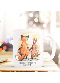 Tasse Hase und Fuchs mit Spruch Liebe muss nicht perfekt sein sondern echt ts287