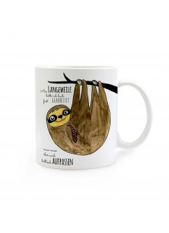 Tasse Faultier auf Baum mit Spruch aus Langeweile hätte ich heute fast gearbeitet... cup sloth on tree with saying today from boredom I would have almost worked. . . Ts289