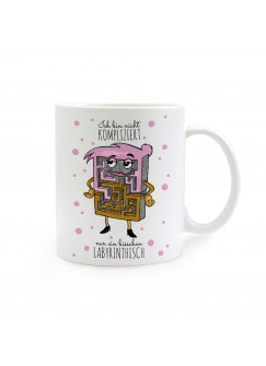 Tasse Frau Labyrinth mit Punkten und Spruch Ich bin nicht kompliziert... cup miss labyrinth with dots and saying i am not complicated… ts290