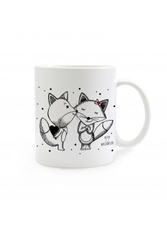 Tasse Füchse schwarz-weiss mit Punkten und Spruch mit dir ist es am schönsten cup foxes black-and-white with dots and saying with you it is most beautiful ts295