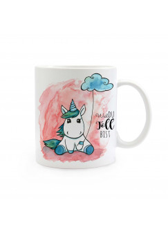 Tasse Becher Kaffeetasse Kaffeebecher Kindertasse Kinderbecher Einhorntasse Einhorn mit Wolke und Spruch weil du toll bist cup mug children cup children mug coffee cup coffee mug unicorn with cloud saying because you're great ts300