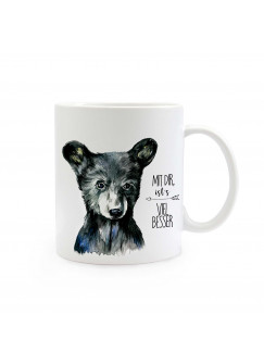 Tasse Bär mit Spruch "Mit dir ist's viel besser" Cup bear with qoute saying "with you it's much better" ts308