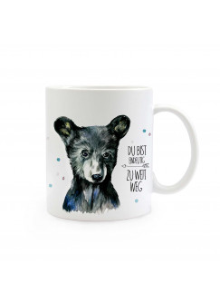 Tasse Bär mit Spruch du bist eindeutig zu weit weg Cup bear with qoute saying you are clearly too far away ts309