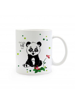 Tasse Pandabär mit Blumen Punkte und Spruch weil du toll bist ts312