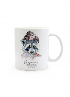 Tasse Waschbär mit Mütze und Spruch Flausen im Kopf ts326