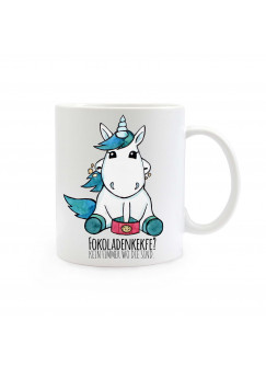 Einhorntasse Tasse Einhorn mit Keksen und Spruch "Fokoladenkekfe? Kein Fimmer wo die sind" ts336