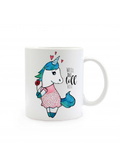 Einhorntasse Tasse Einhorn mit Blume Herzen und Spruch Weil du toll bist ts337