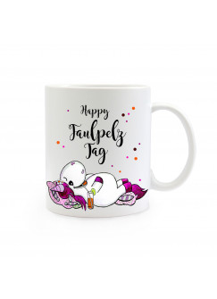 Tasse Becher Einhorn Mädchen mit Spruch Happy Faulpelz Tag ts355