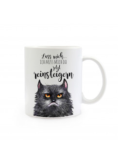 Tasse Becher Kaffeetasse Kaffeebecher Kindertasse Kinderbecher grimmige Katze mit Spruch lass mich... Ich muss mich da jetzt reinsteigern Cup mug coffee mug coffee cup children mug children cup grim looking cat with saying let me… i have to obsess about i