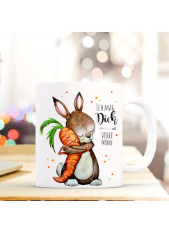 Tasse Becher Kaffeetasse Kaffeebecher Kindertasse Kinderbecher Hase Karotte und Spruch ich mag dich volle Möhre cup mug children cup children mug coffee cup coffee mug rabbit carrot and saying i like you full carrot ts362