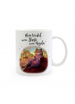 Tasse Becher Katze Kater mit Spruch Mein Viertel meine Straße meine Regeln ts383