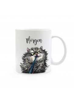 Tasse Becher Kaffeetasse Kaffeebecher Kindertasse Kinderbecher Katze Kater mit Spruch Zitat Morgen cup mug coffee cup coffee mug children cup children mug cat tomcat with saying morning ts384