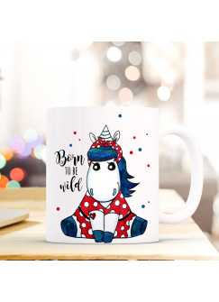 Tasse Rockabilly Einhorn mit Spruch born to be wild ts392