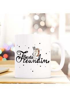 Tasse Becher mit Spruch Beste Freundin mit Hase Igel und Punkten ts419