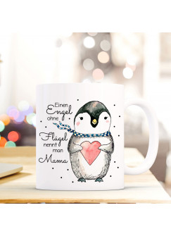 Becher Tasse Kaffeetasse Kaffeebecher Pinguin mit Spruch Einen Engel ohne Flügel nennt man Mama Cup mug coffee mug penguin with heart and quote saying an angel without wings is called mom ts427_H.jpg