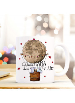 Tasse Becher Kaffeetasse Ballonfahrt mit Hasen Waschbär und Spruch Beste Mama der Welt ts428