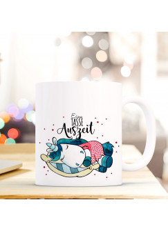 Tasse Becher Kaffeetasse Kaffeebecher zum Muttertag mit schlafendem Einhorn Punkten und Spruch Eine Tasse Auszeit Cup mug coffee cup coffee mug for mother's day with sleeping unicorn dots and quote saying a cup of timeout ts434_H.jpg