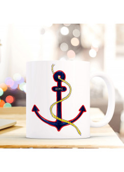 Tasse Becher Kaffeetasse Kaffeebecher Maritim mit Anker in blau und Spruch Home ts437