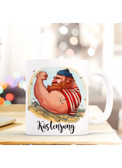 Tasse Becher Kaffeetasse Kaffeebecher Maritim mit Kapitän Seemann und Spruch Küstenjung Cup mug coffee cup coffee mug maritime with seaman and quote saying coastal boy ts443_H.jpg