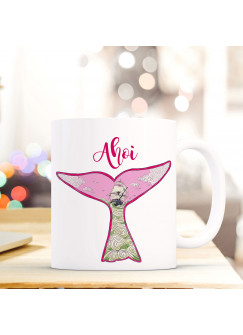 Tasse Becher Kaffeetasse Kaffeebecher Maritim mit Walflosse Segelschiff auf dem Meer und Spruch Ahoi in pink Cup mug coffee cup maritime in pink with whale fin sailing ship and quote saying ahoi ts448_H.jpg