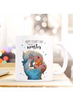 Tasse Vatertag Becher Kaffeetasse Kaffeebecher Monster mit Punkten und Spruch happy father's day from your little monster ts451