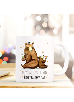 Tasse Vatertag Becher Kaffeetasse Kaffeebecher Bären mit Punkten und Spruch original vs remix happy father's day ts452