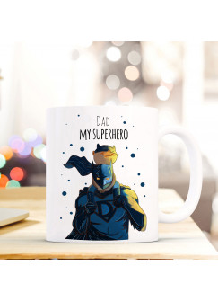 Tasse Vatertag Becher Kaffeetasse Kaffeebecher Superhelden mit Punkten und Spruch dad my superhero ts453