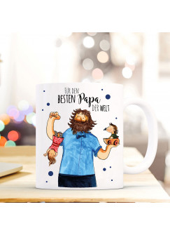 Tasse Vatertag Becher Kaffeetasse Kaffeebecher mit Vater Kindern Punkten und Spruch für den besten Papa der Welt ts454