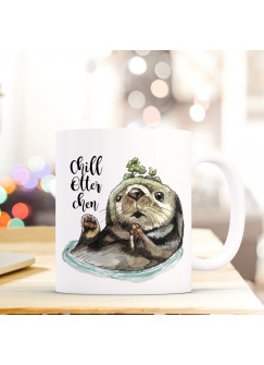 Tasse Becher Kaffeetasse Kaffeebecher Otter Seeotter mit Spruch Chillotterchen ts456