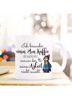 Tasse Becher Kaffeetasse Kaffeebecher Faultier mit Spruch Ich baruche einen zweiten Kaffee... ts457