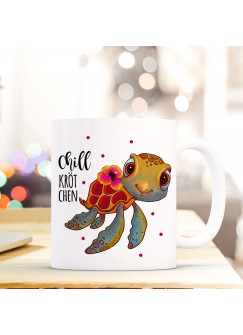 Tasse Becher Kaffeetasse Kaffeebecher Schildkröte mit Spruch Chillkrötchen Chillkröte und Punkten ts460