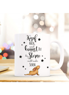 Tasse Hase Becher Kaffeetasse Kaffeebecher Häschen mit Spruch Kopf hoch Sterne sehen... ts465