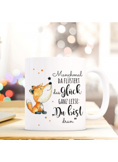 Tasse mit Spruch Becher Kaffeetasse Kaffeebecher süßer Fuchs mit Punkten & Spruch Glück... ts469