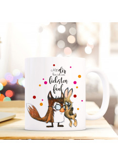 Tasse mit Spruch Becher Kaffeetasse Kaffeebecher Fuchs und Hase mit Punkten & Spruch Mit dir... ts472