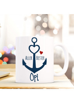 Tasse Anker Spruch Becher Kaffeetasse Kaffeebecher maritim mit Anker Herz und Spruch Aller Bester Opi ts479