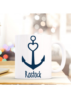 Tasse Anker Spruch Becher Kaffeetasse Kaffeebecher maritim mit Anker Herz und Wunschstadt ts485