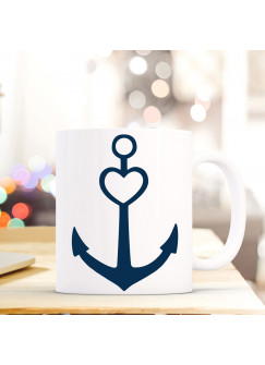 Tasse Ankermotiv Becher Kaffeetasse Kaffeebecher maritim mit Anker und Herz ts486