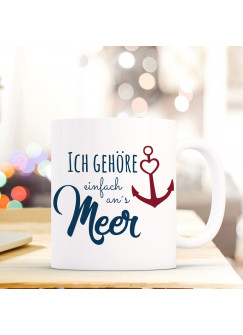 Tasse Ankermotiv Becher Kaffeetasse Kaffeebecher maritim mit Anker und Spruch ich gehöre an's Meer ts488