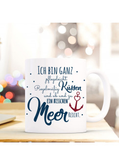 Tasse Ankermotiv Becher Kaffeetasse Kaffeebecher maritim mit Anker und Spruch regelmäßig Küssen... ts489