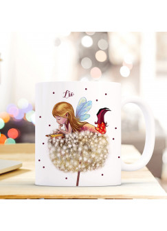 Tasse Elfe Becher Kaffeetasse Kaffeebecher Elfe Fee auf Pusteblume mit Punkte und Wunschname ts490